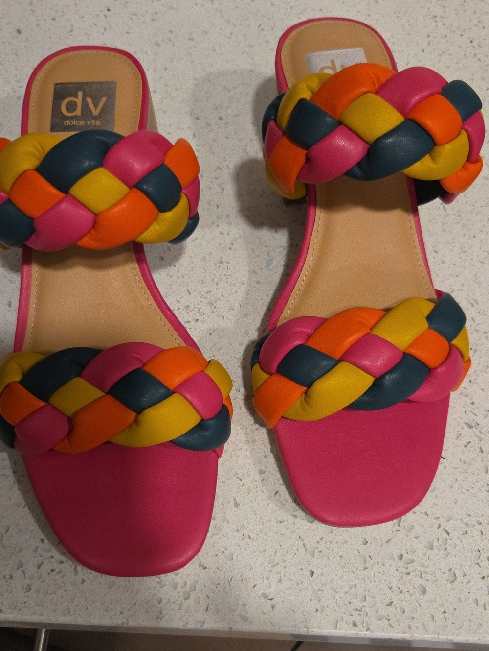 DV by Dolce Vita Pink Slide Sandals with Braided Multi-Color Straps